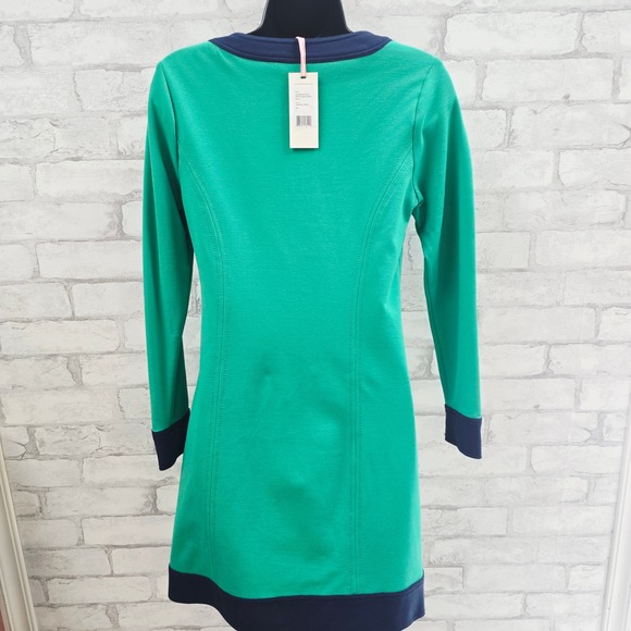 Vineyard Vines Dress Camden Green Solid Women's Size 2 Long Sleeve V-Neck - Picture 5 of 9